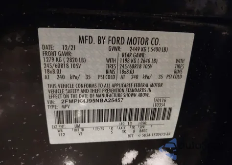 2022 Ford Edge Sel z USA, uszkodzony, nr VIN 2FMPK4J95NBA25457